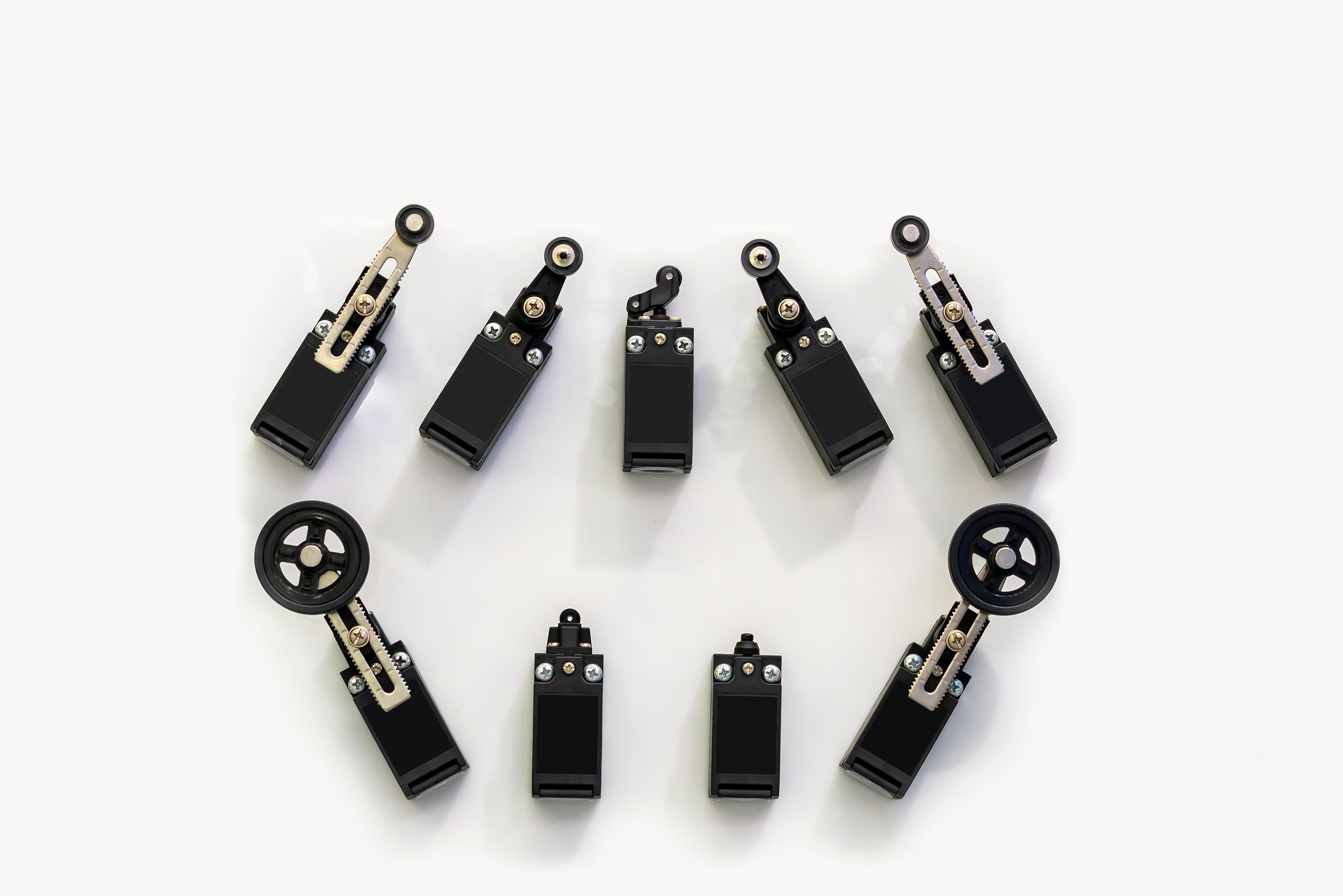 Limit switch types each displaying the operators and actuators used to define limit switch models