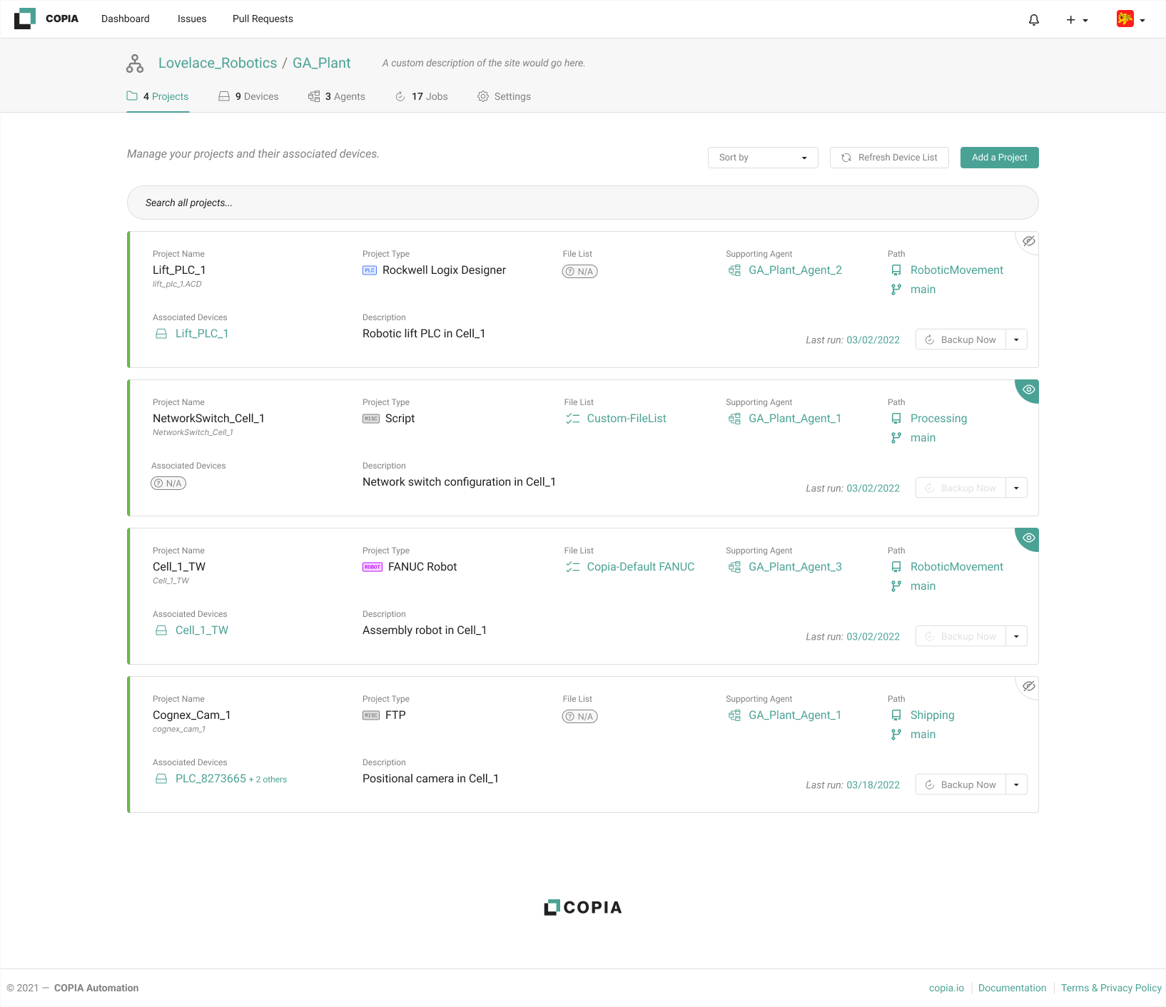 DeviceLink project dashboard