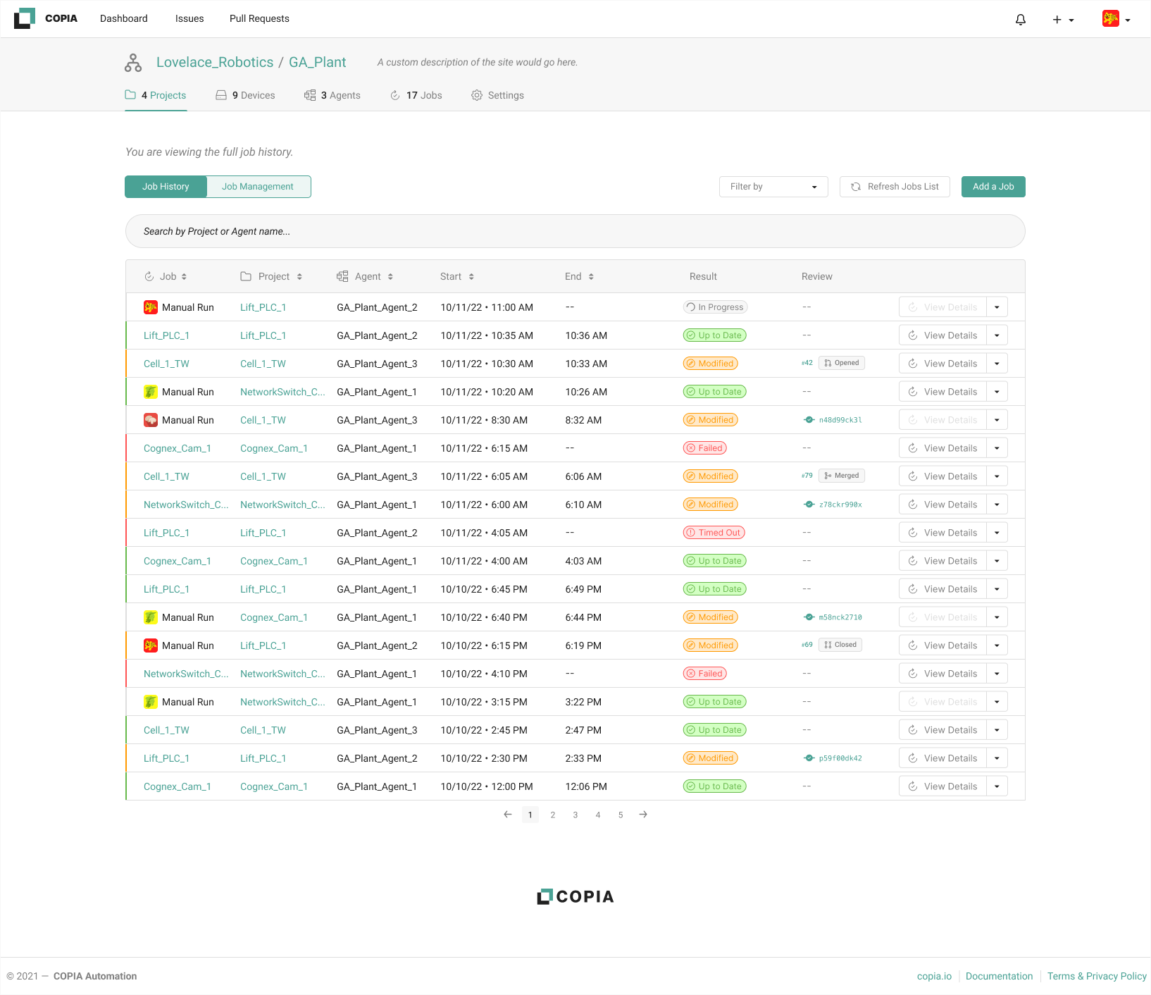 status dashboard for DeviceLink