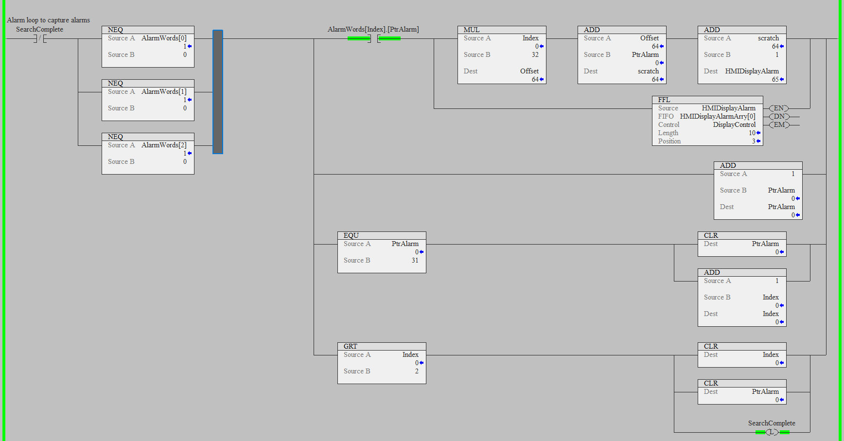 Logic routine for looping through alarms in an array