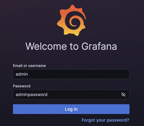 Grafana login screen