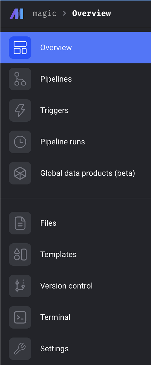 Mage.ai menu options