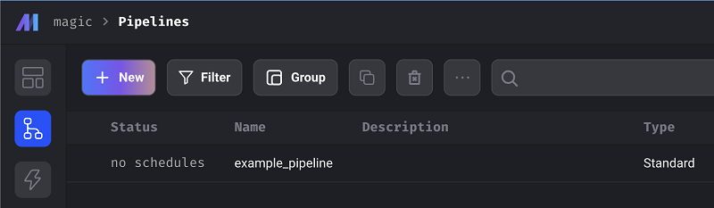 New pipeline creation button