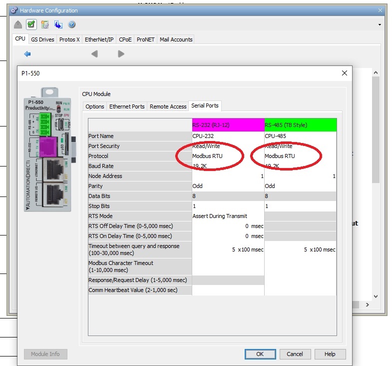 Modbus port config
