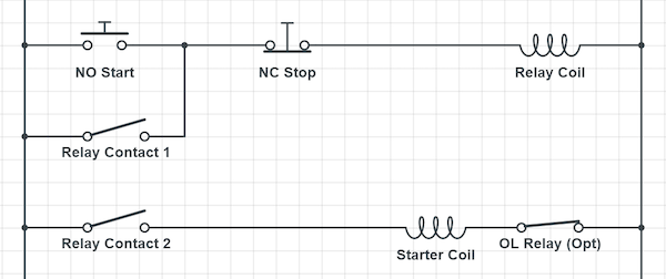 A motor start-stop circuit connected to a relay for high-voltage control