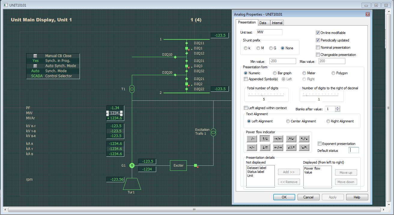 Creation of display in page template in PED500 tool for Hydroelectric Unit