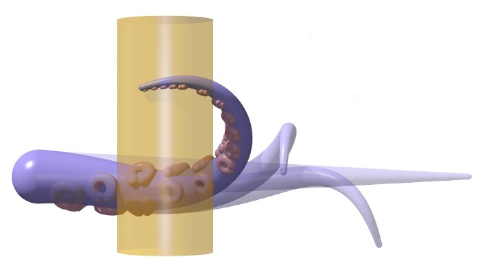 model of octopus soft robot grasping surface of cylinder