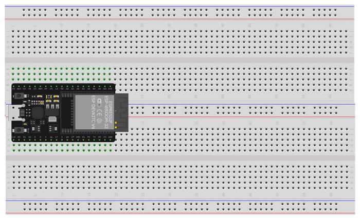 ESP32 dev board on a breadboard