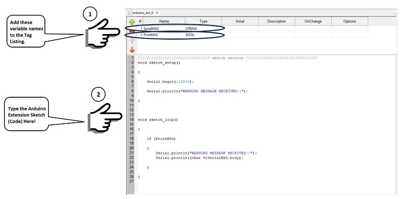 Variables and structured text for Arduino extension program
