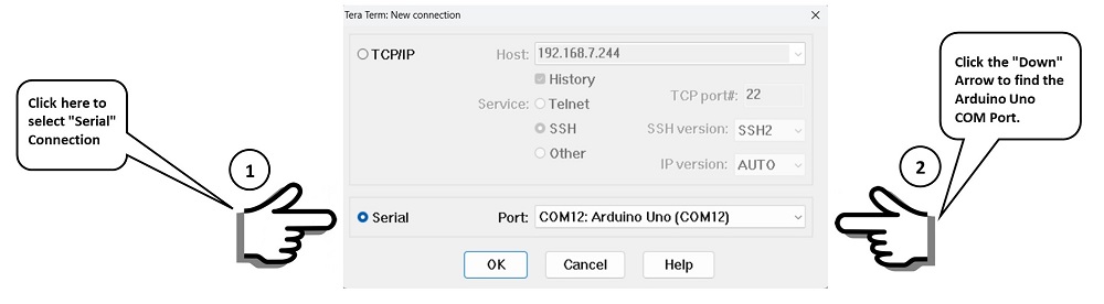 Setting up serial connection parameters for Arduino print
