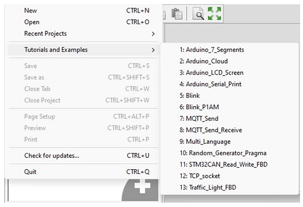 Example code selection for Arduino extension in OpenPLC