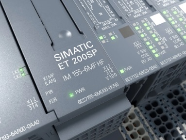 Status LEDs on the front of a PLC