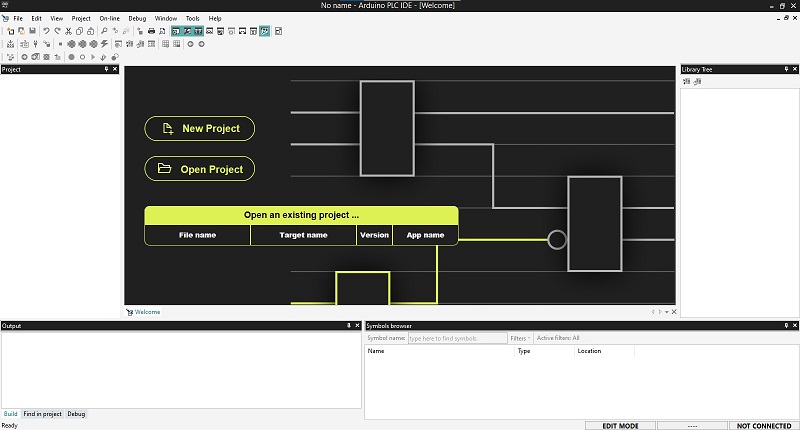 Arduino PLC IDE initial setup screen for creating projects