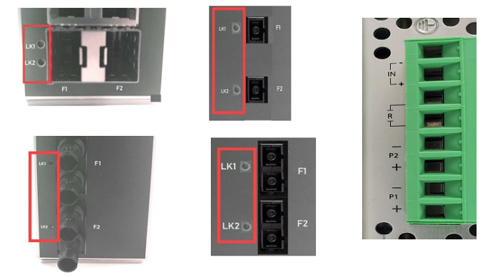 LED indicators and terminal block on the new network switches from Perle
