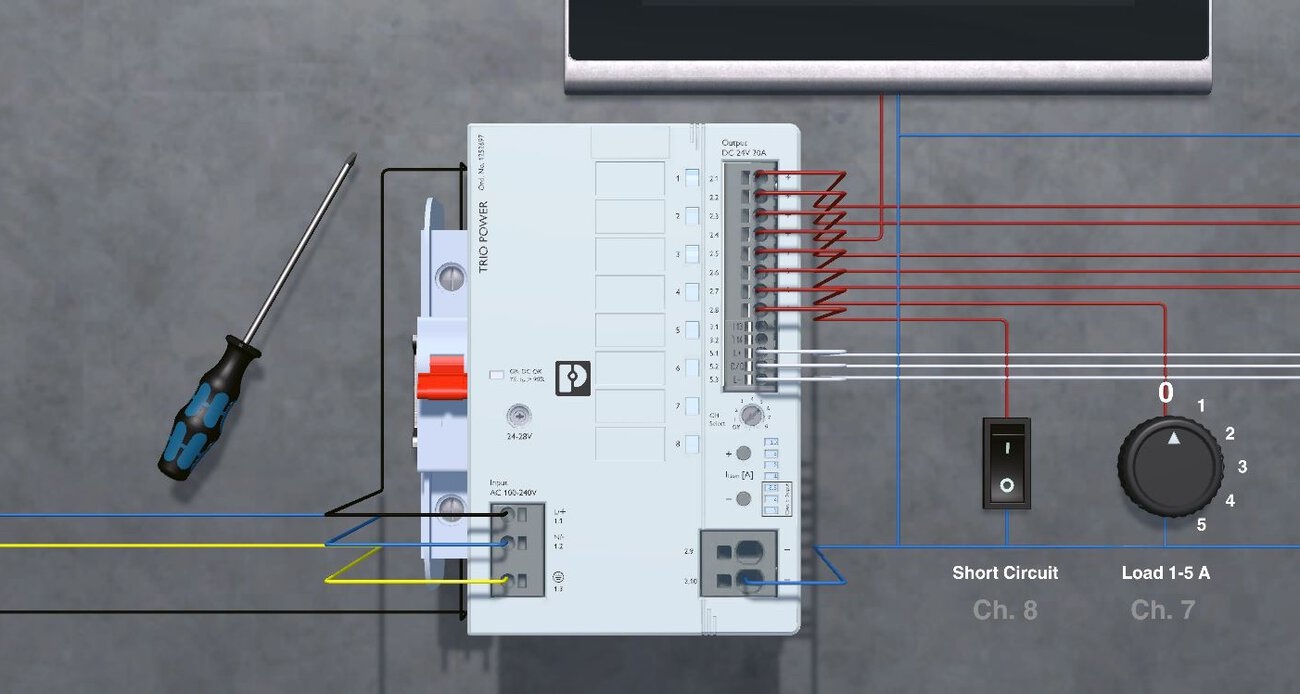 Example system wiring diagram using the TRIO POWER supply