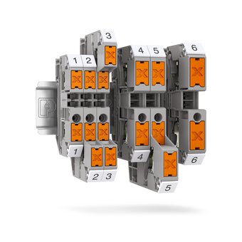 Phoenix Contact XTV series has single and double level feed through blocks