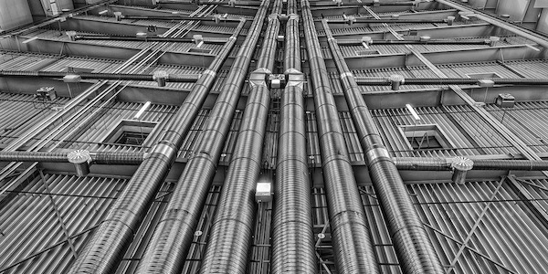 Figure 1. Airflow happens through a series of pipes and ducts on a scale from single rooms to whole factories. 