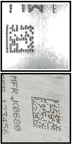 Direct Part Marking (DPM) uses pin stamping or a laser to directly mark 2D barcodes on a part