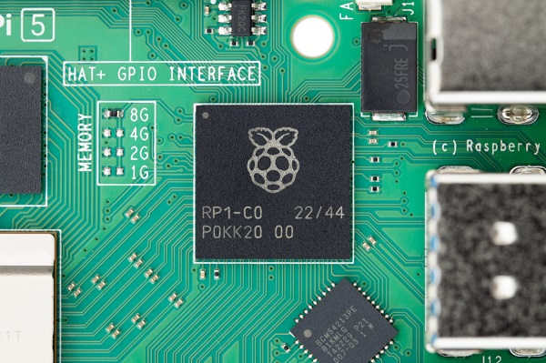 Zoomed in view of the new CPU chip on the Pi