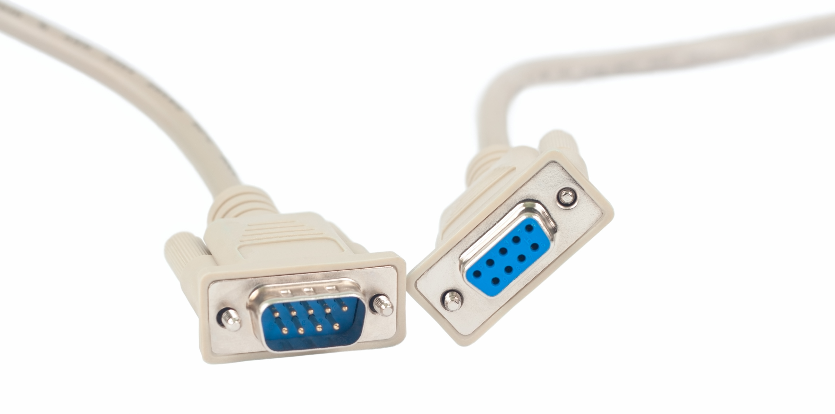 RS-232 Protocol, serial communications connectors, male and female.