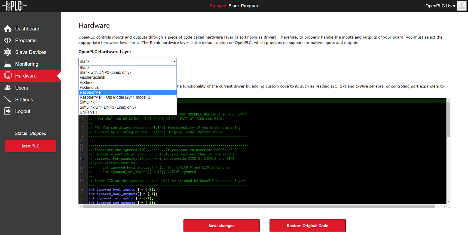 OpenPLC interface