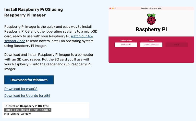 Raspberry Pi imager download site
