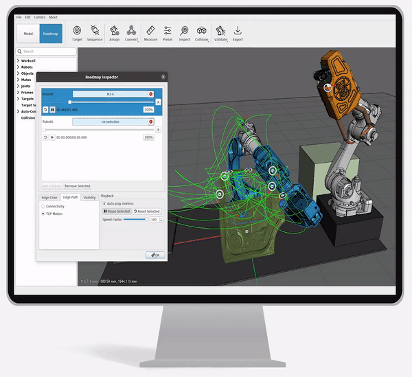 Animation of a robot simulation for motion planning