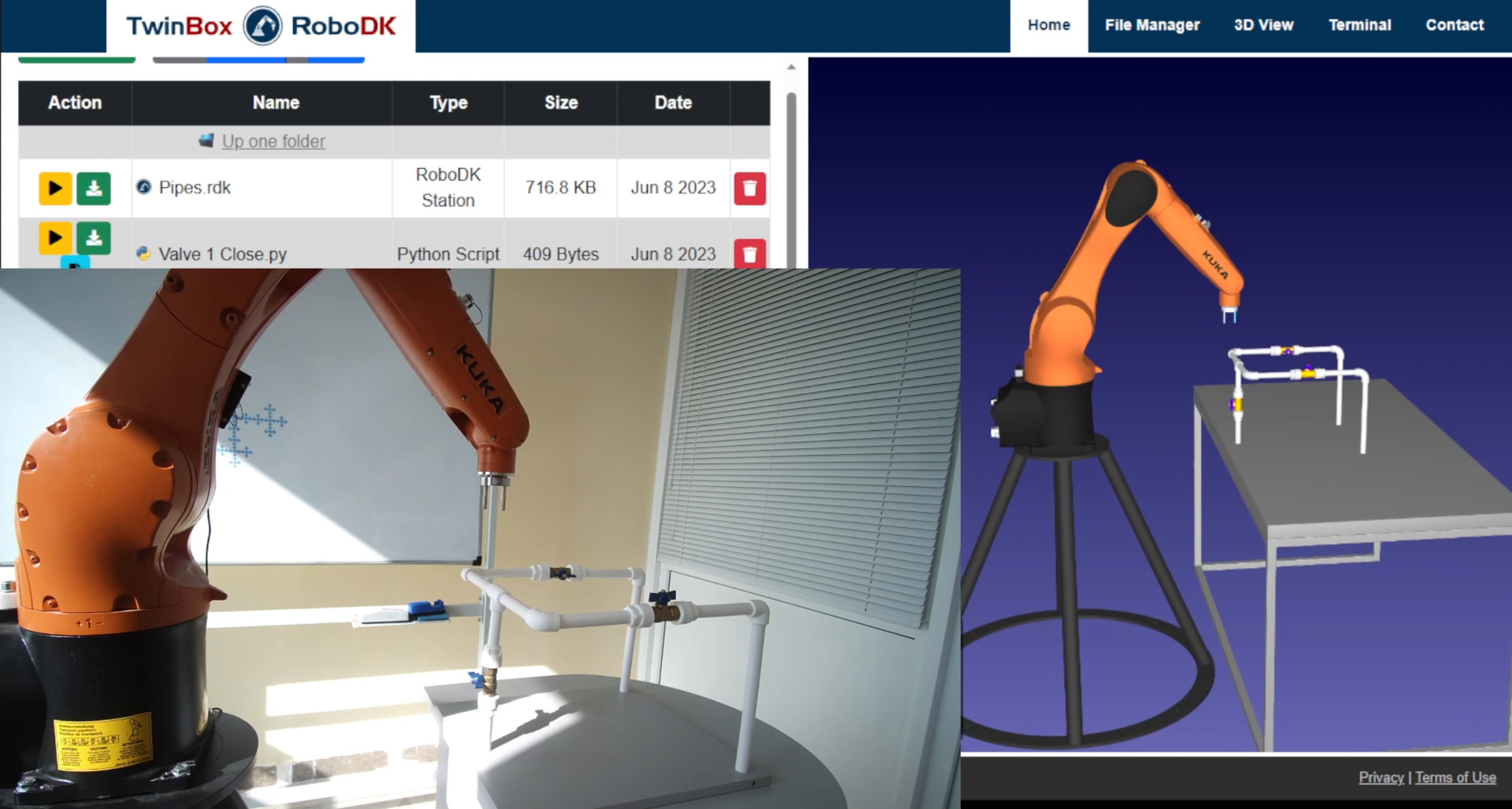 TwinBox simulation that can be accessed remotely through a web browser