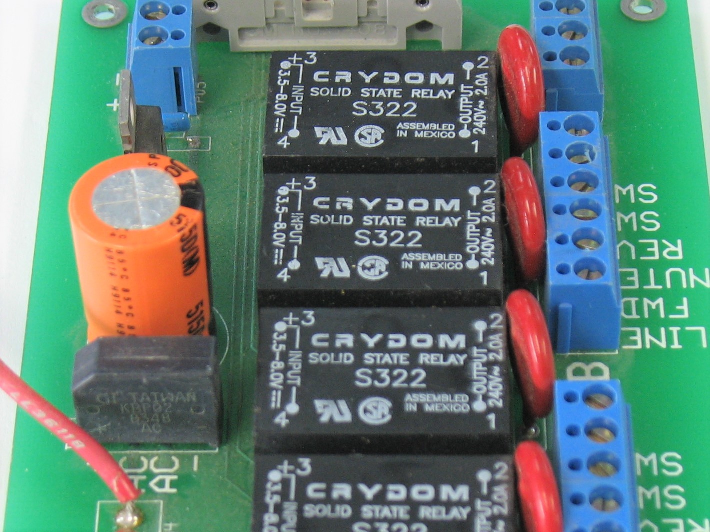 a set of PCB mount solid state relays on a power supply