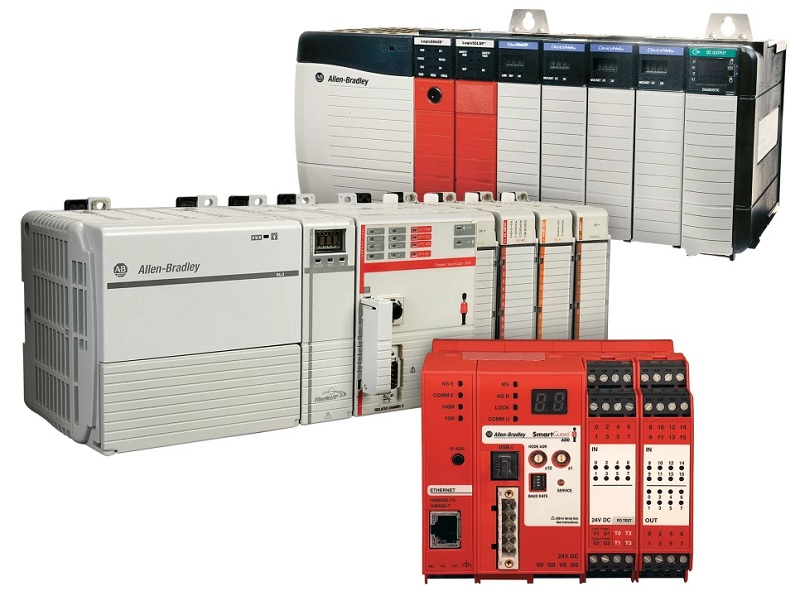 Various safety PLCs with standard I/O modules