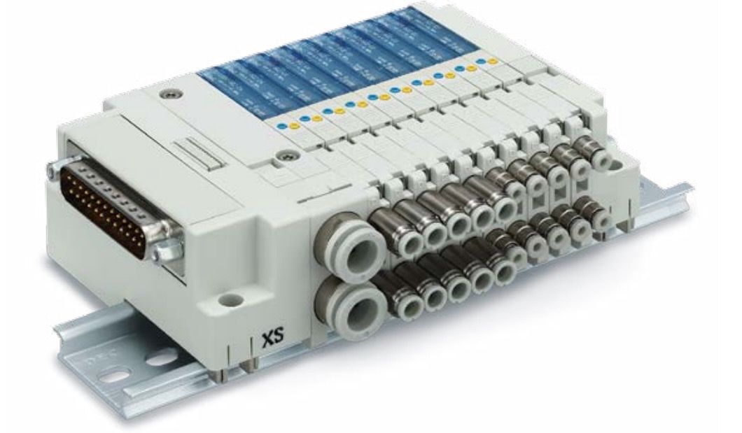  The new SJ3000A is a four-port valve with an LED red and green indicator and a card edge connector that allows the device to be in the same manifold as smaller or lower-flow valves. 