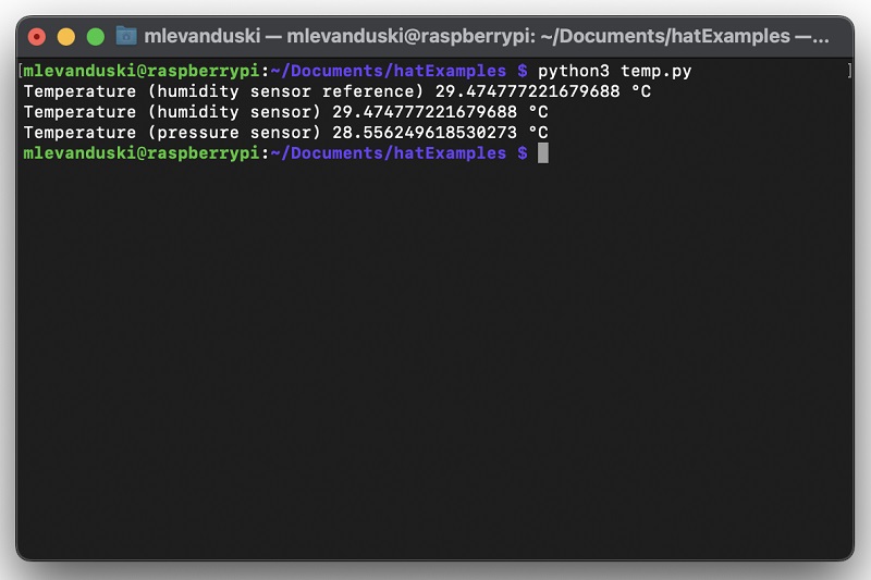 Temperature data from real Raspberry Pi system