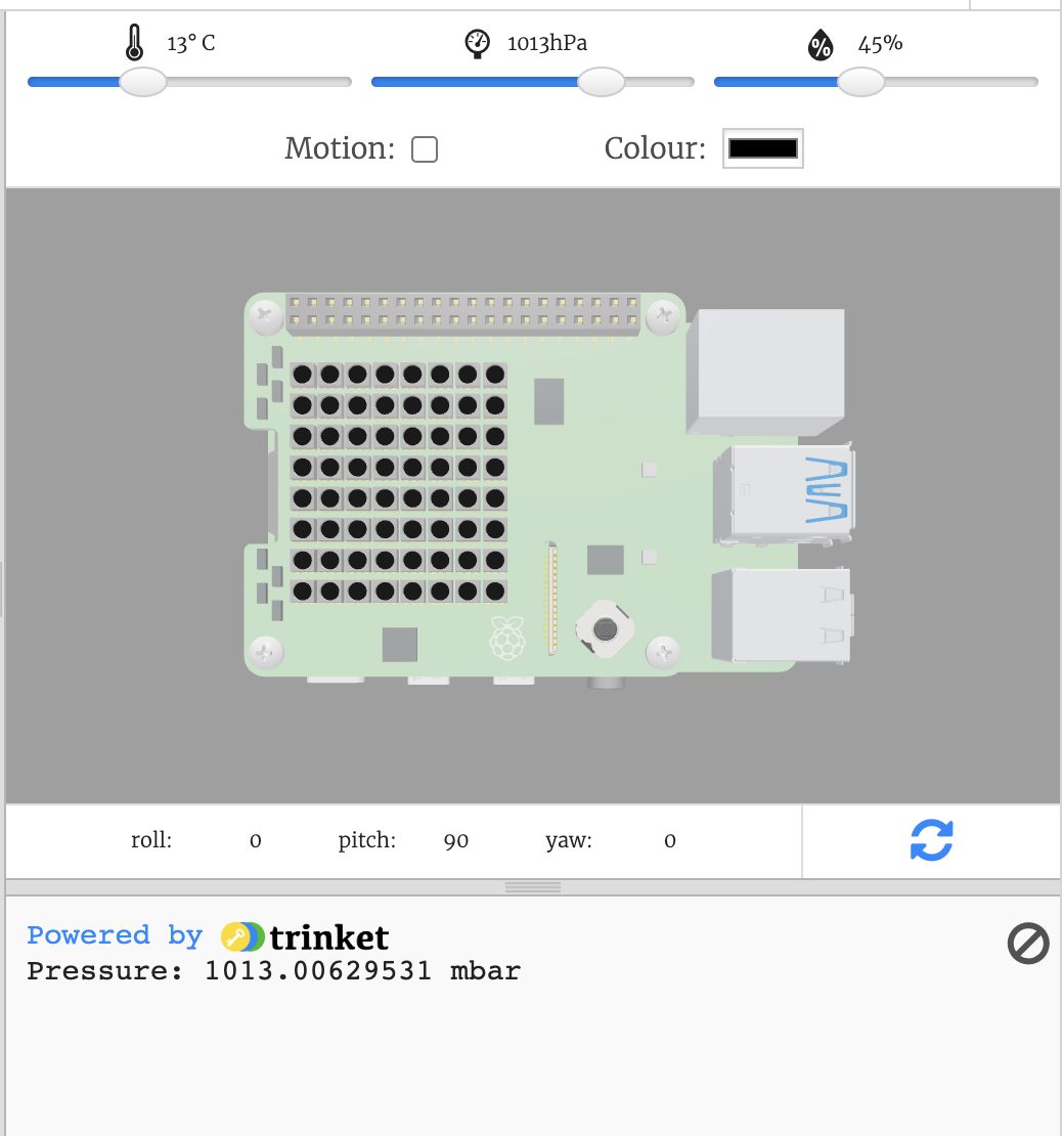 Pressure sensor data from emulator