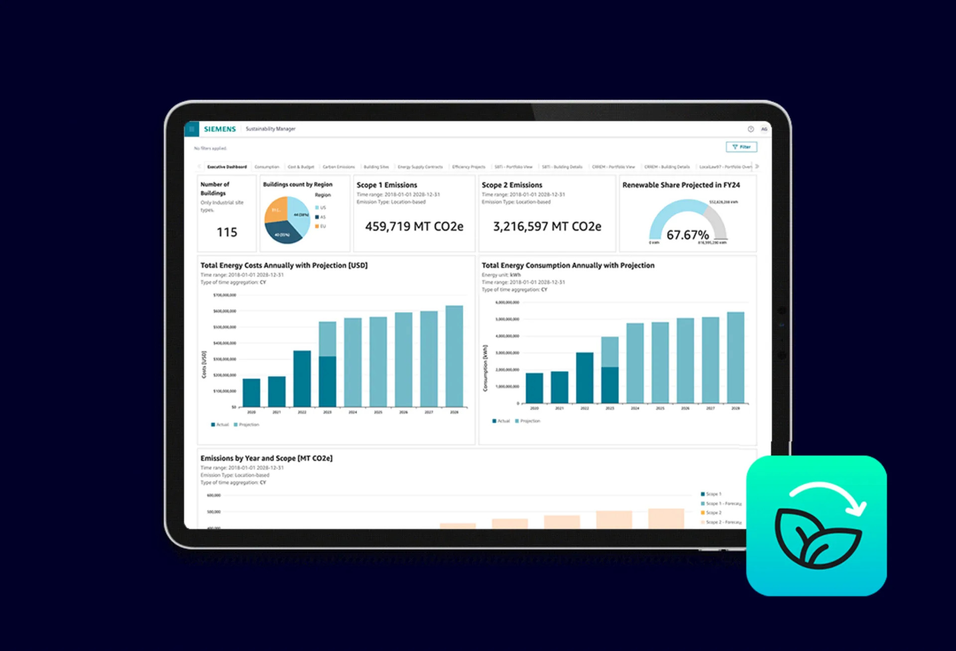 The Building X Sustainability Manager enables users to collect and analyze utility bill data