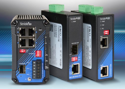 AutomationDirect has expanded its STRIDE SE3 product line to include media converters, PoE++ Ethernet switches, and PoE++ injectors