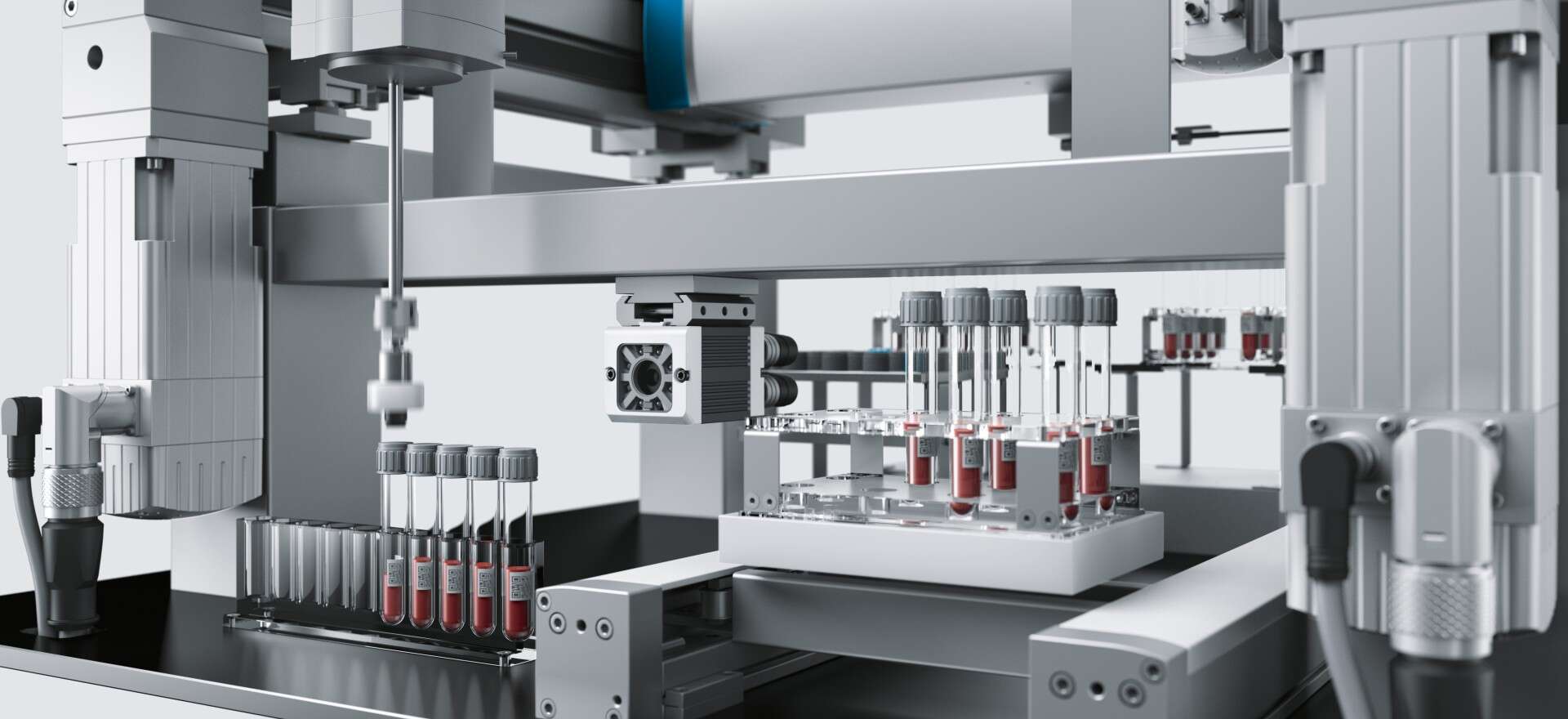 Total laboratory automation systems include robotic arms, conveyance tracks, process stations, software, etc.