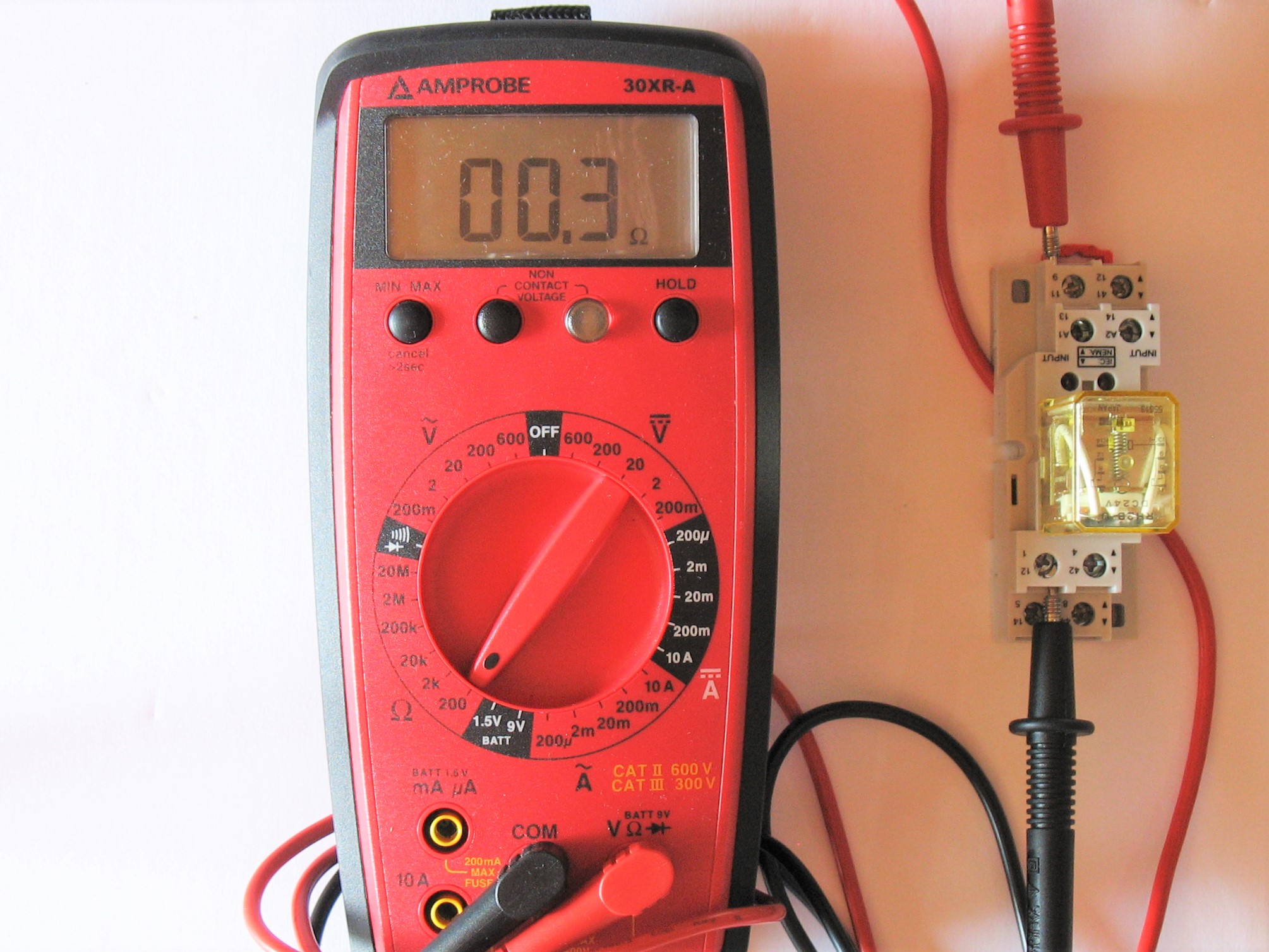 a sample ohmmeter measurement of a normally closed contact 