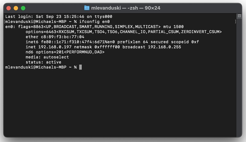 ifconfig retrieves the IP address on a MAC
