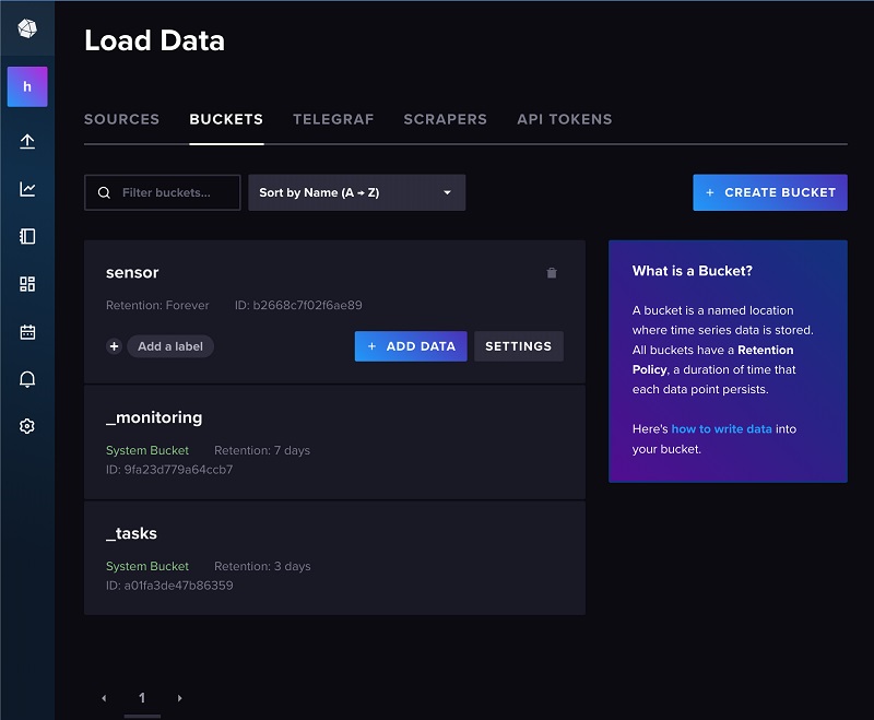 InfluxDB sensor bucket for data storage