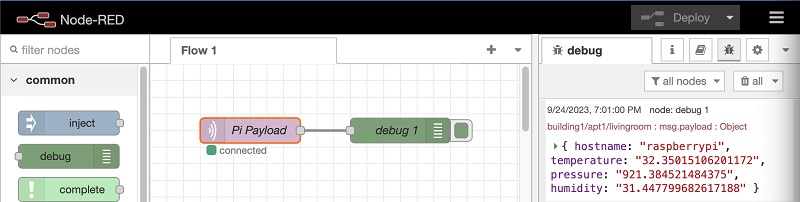 Successful connection to mqtt payload