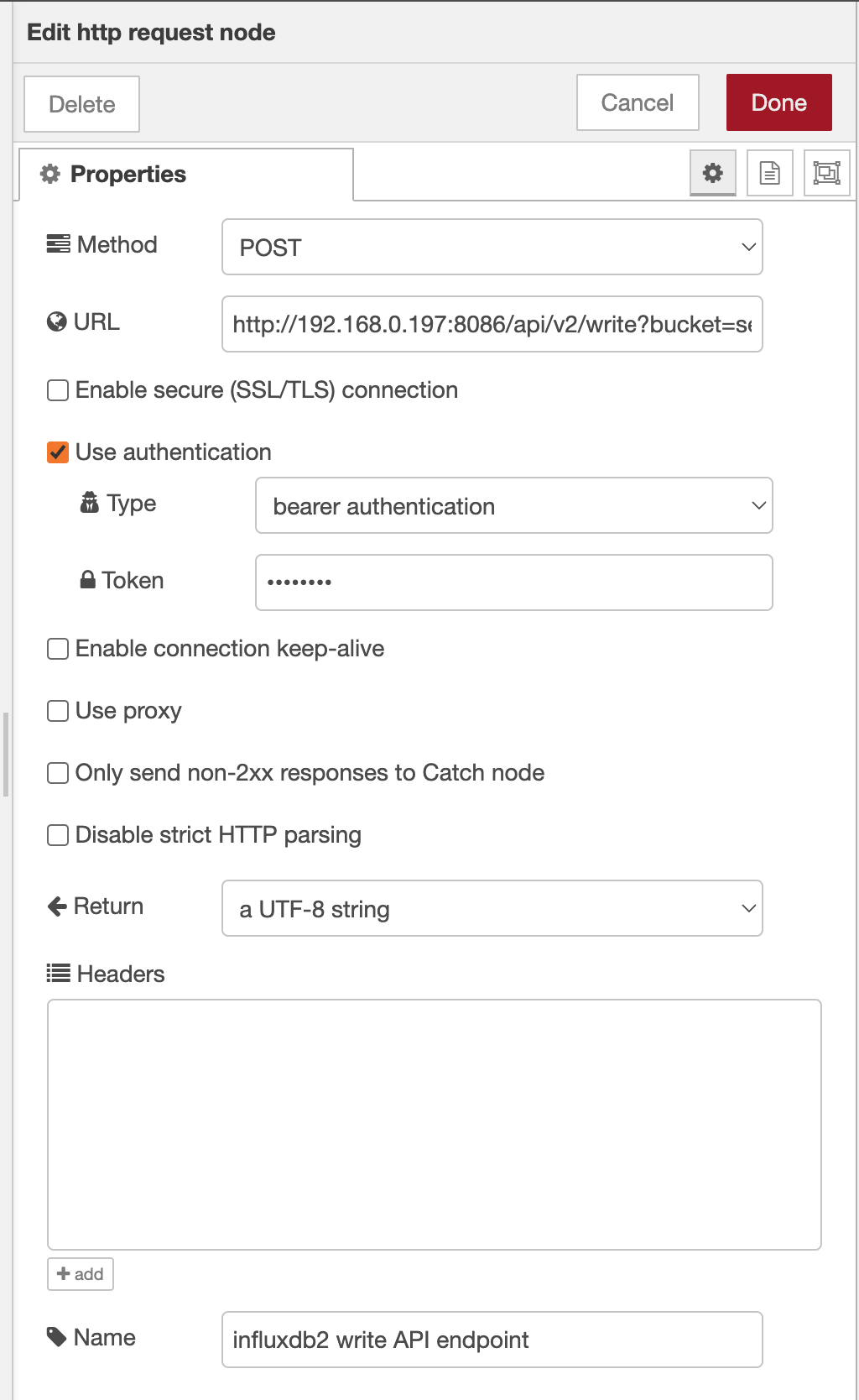 Contents of http request node