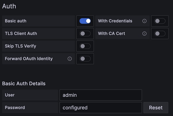 User name and password for InfluxDB