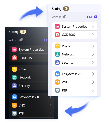 Users can set the cMT2058XH interface in a dark or light theme to fit application and usability needs