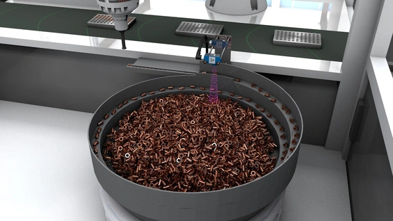 The U1KT series of ultrasonic sensors detect the level of screws in a bowl feeder. The sensor has two digital switching signals that can notify whether the bowl is full or almost empty