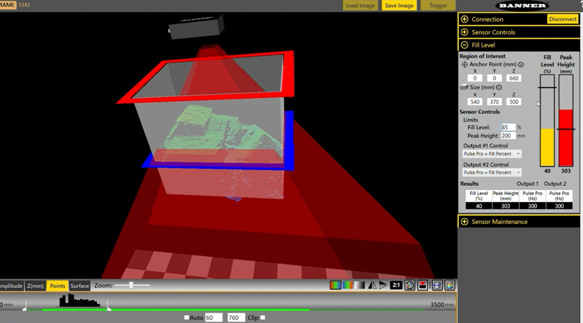 Banner’s software analyzes the fill level and height of a bin