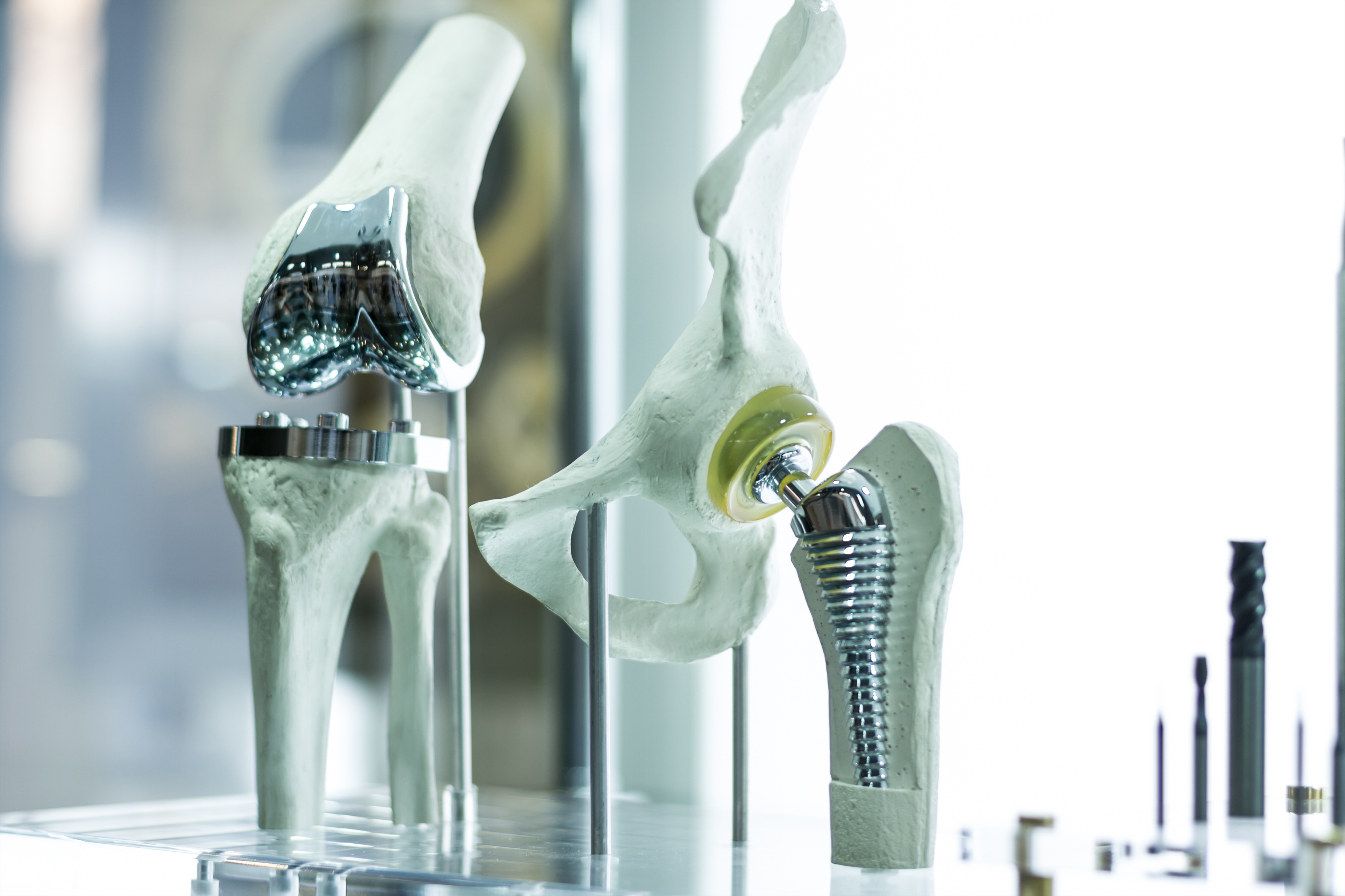 3D printed knee (left) and hip (right) medical implant