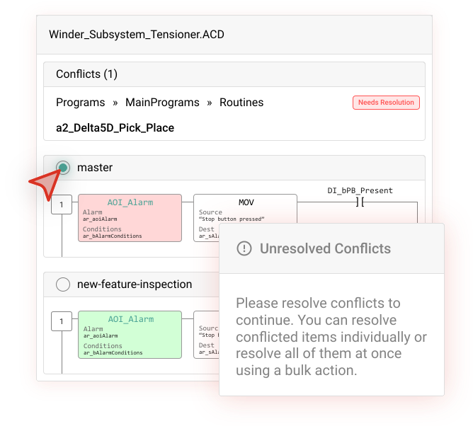 PLC programming with multiple developers possible with merging branches on Git 