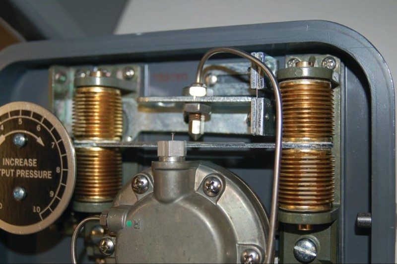 four brass pushing as opposing pairs at either end of a beam