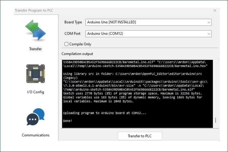 Figure 11. Successfully downloaded the Pulse Timer LD to the Arduino controller