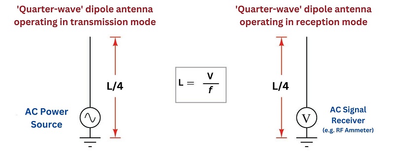 Quarter-wave antenna operating in transmission and reception mode